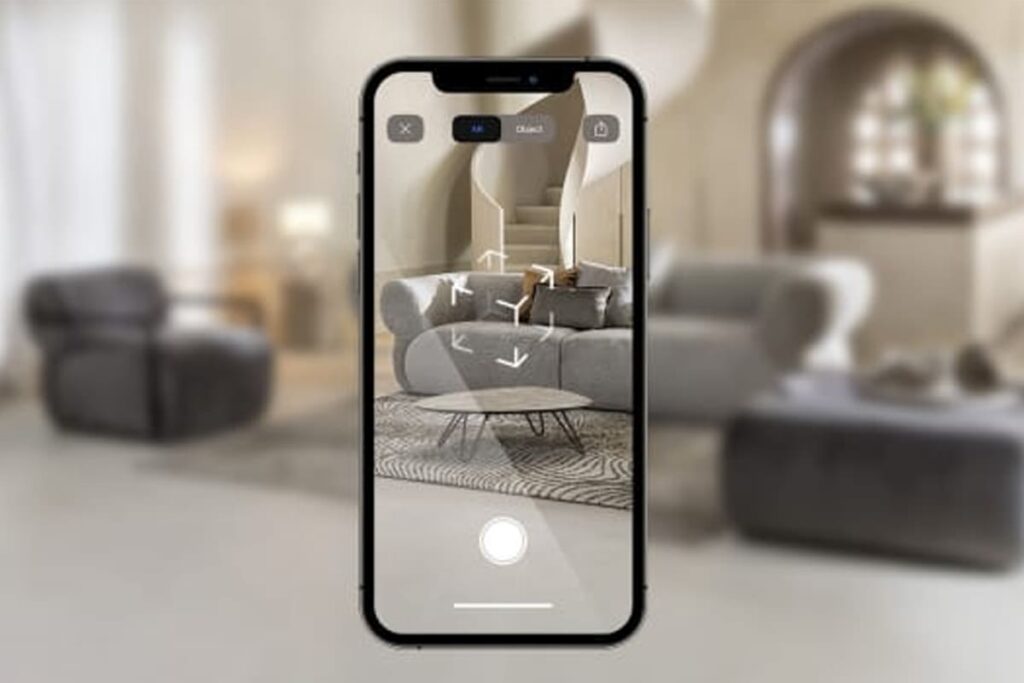 Chaise photographiée avec un smartphone montrant une déformation des proportions due à l’objectif