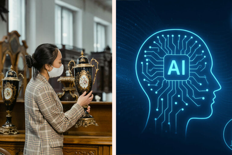 Intelligence artificielle analysant un meuble ancien, illustrant les limites de l’IA face à l’expertise humaine en mobilier ancien
