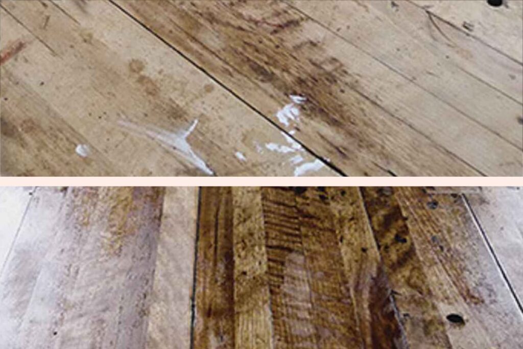 Restauration invisible sur meuble ancien montrant une surface homogène après intervention
